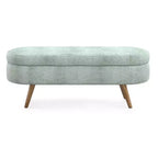 Panca Contenitore Ovale con Gambe in Legno di Hevea, Moderno Pouf Trapuntato