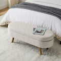 Panca Contenitore Ovale con Gambe in Legno di Hevea, Moderno Pouf Trapuntato