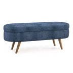 Panca Contenitore Ovale con Gambe in Legno di Hevea, Moderno Pouf Trapuntato