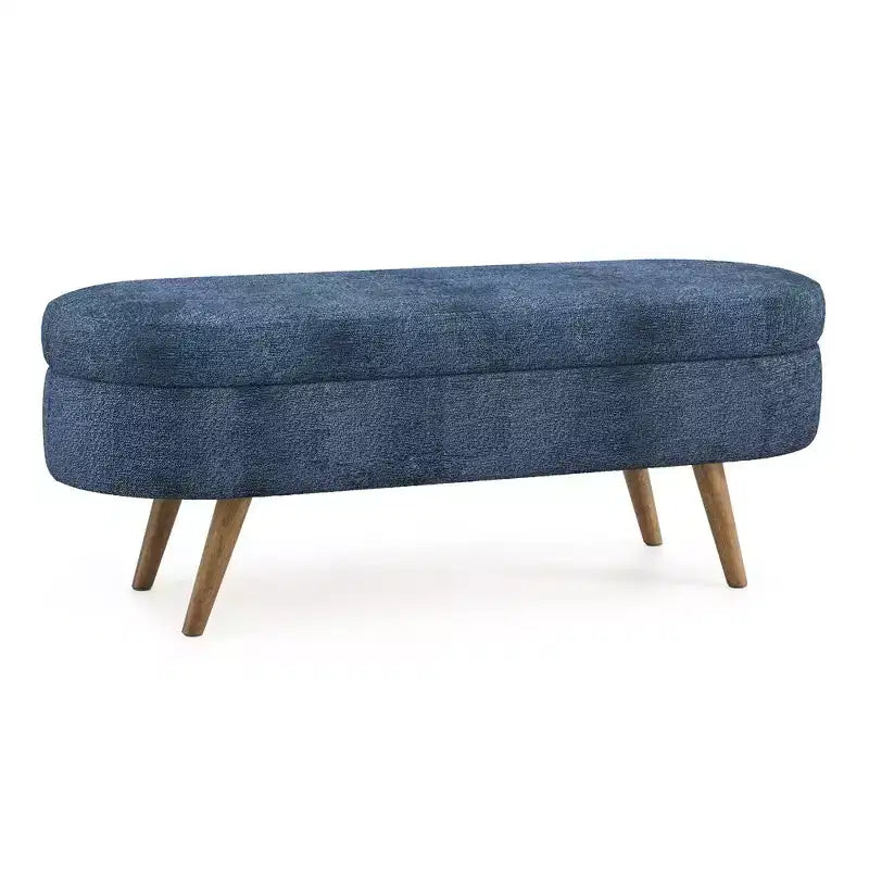 Panca Contenitore Ovale con Gambe in Legno di Hevea, Moderno Pouf Trapuntato