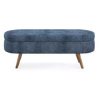 Panca Contenitore Ovale con Gambe in Legno di Hevea, Moderno Pouf Trapuntato