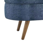 Panca Contenitore Ovale con Gambe in Legno di Hevea, Moderno Pouf Trapuntato