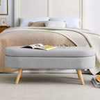 Panca Contenitore Ovale con Gambe in Legno di Hevea, Moderno Pouf Trapuntato