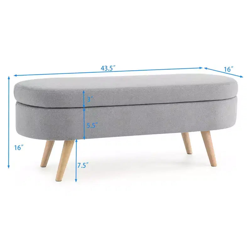 Panca Contenitore Ovale con Gambe in Legno di Hevea, Moderno Pouf Trapuntato