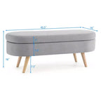 Panca Contenitore Ovale con Gambe in Legno di Hevea, Moderno Pouf Trapuntato