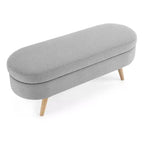 Panca Contenitore Ovale con Gambe in Legno di Hevea, Moderno Pouf Trapuntato