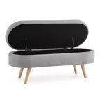 Panca Contenitore Ovale con Gambe in Legno di Hevea, Moderno Pouf Trapuntato