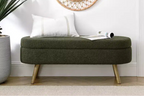 Panca Contenitore Ovale con Gambe in Legno di Hevea, Moderno Pouf Trapuntato