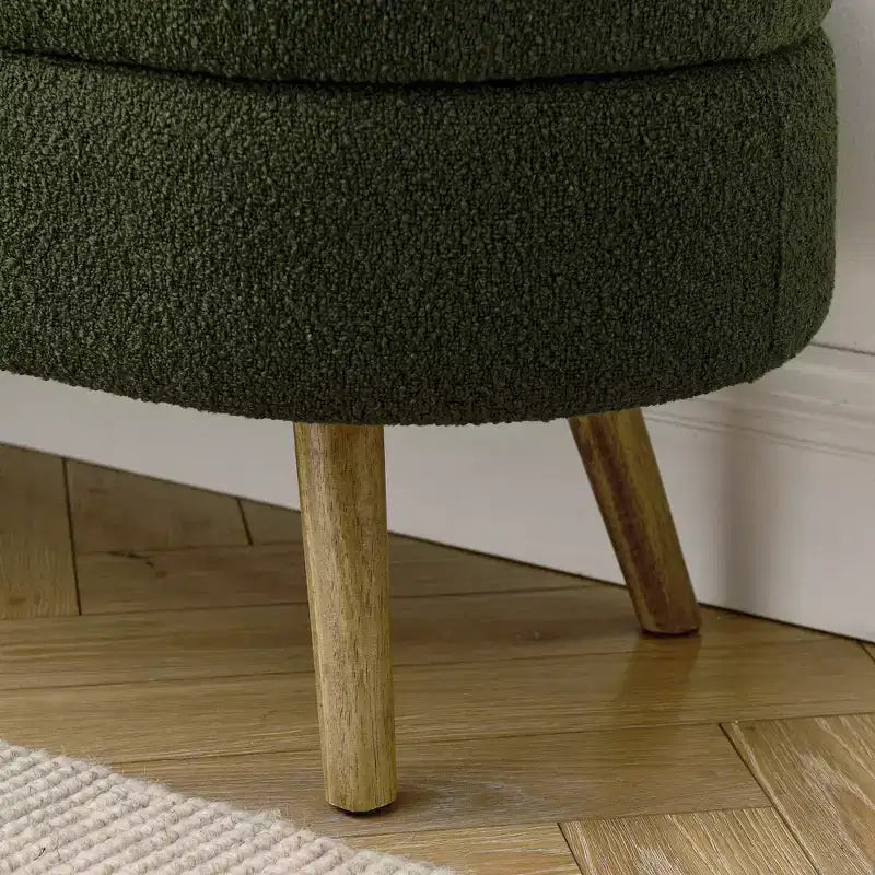 Panca Contenitore Ovale con Gambe in Legno di Hevea, Moderno Pouf Trapuntato