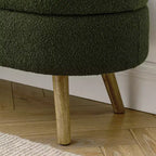 Panca Contenitore Ovale con Gambe in Legno di Hevea, Moderno Pouf Trapuntato
