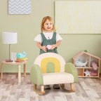 Divano per bambini, poltrona a dondolo per bambini con struttura in legno massiccio, tessuto in finto pile di agnello per cameretta, asilo nido, sala giochi, camera da letto