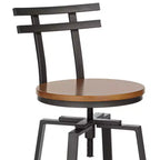 Sgabello da bar girevole in metallo bronzo, marrone, alto 75 cm, industriale, con sedile regolabile in legno, schienale e poggiapiedi, per bancone cucina