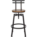 Sgabello da bar girevole in metallo bronzo, marrone, alto 75 cm, industriale, con sedile regolabile in legno, schienale e poggiapiedi, per bancone cucina