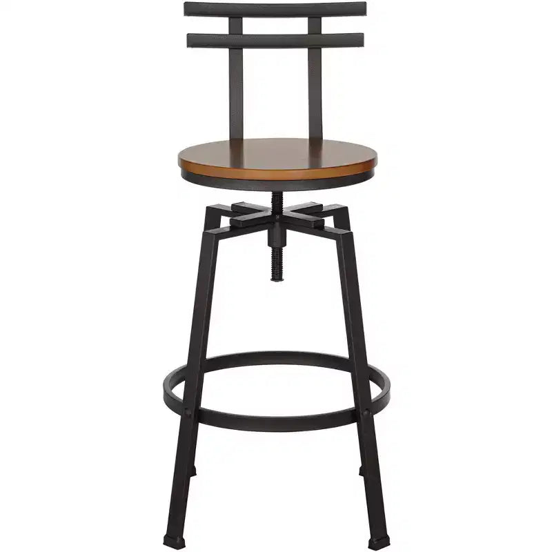 Sgabello da bar girevole in metallo bronzo, marrone, alto 75 cm, industriale, con sedile regolabile in legno, schienale e poggiapiedi, per bancone cucina